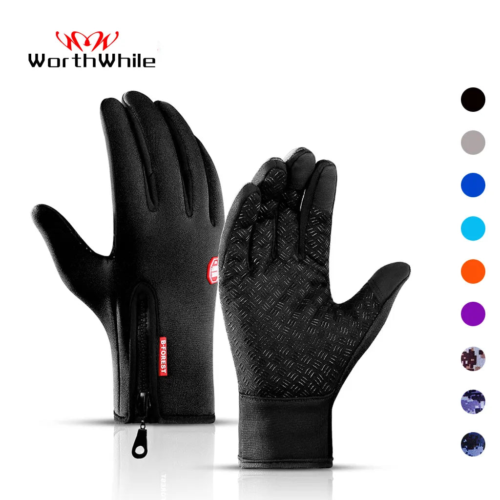 WorthWhile Winter Cycling Gloves Bicycle Warm Touchscreen Full Finger Glove Waterproof Outdoor Bike Skiing Motorcycle Riding-WAYBIKER