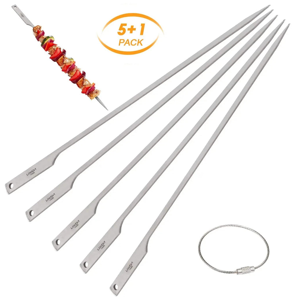 Lixada Titanium 600ml Kettle Bowls Pan Pot Spatula Barbecue Grill Skewers Set Outdoor Camping Picnic Tableware Cookware Set-WAYBIKER