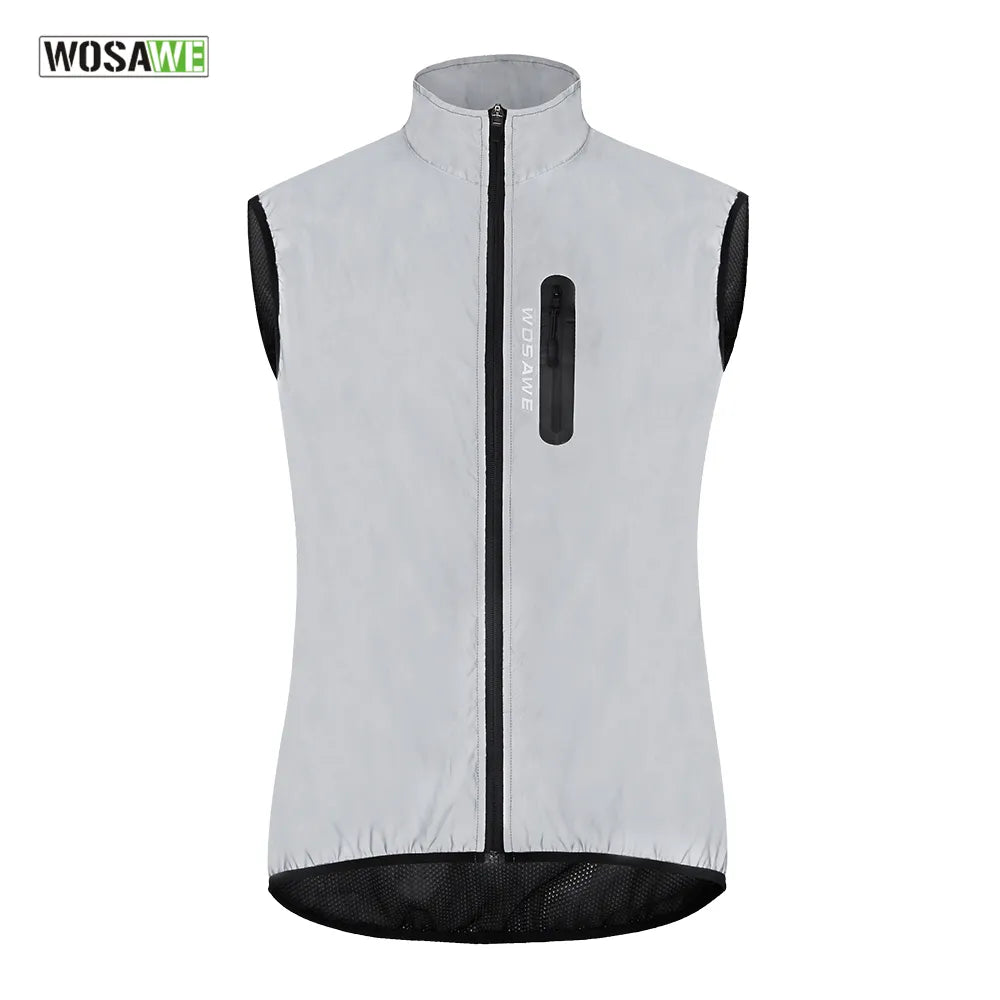 WOSAWE Men Cycling Full Reflective Vest Windbreaker Waterproof Jacket Spring Autumn Windproof Bike Bicycle  Vest Night Glowing-WAYBIKER