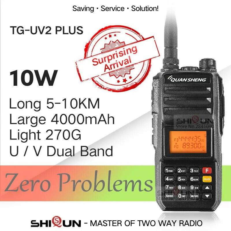 Walkie-Talkie 10KM QuanSheng TG-UV2 Plus 10W Long Range Talkie Walkie 10KM 4000mah Radio 10 KM Vhf Uhf Dual Band Analog UV2 Plus-WAYBIKER