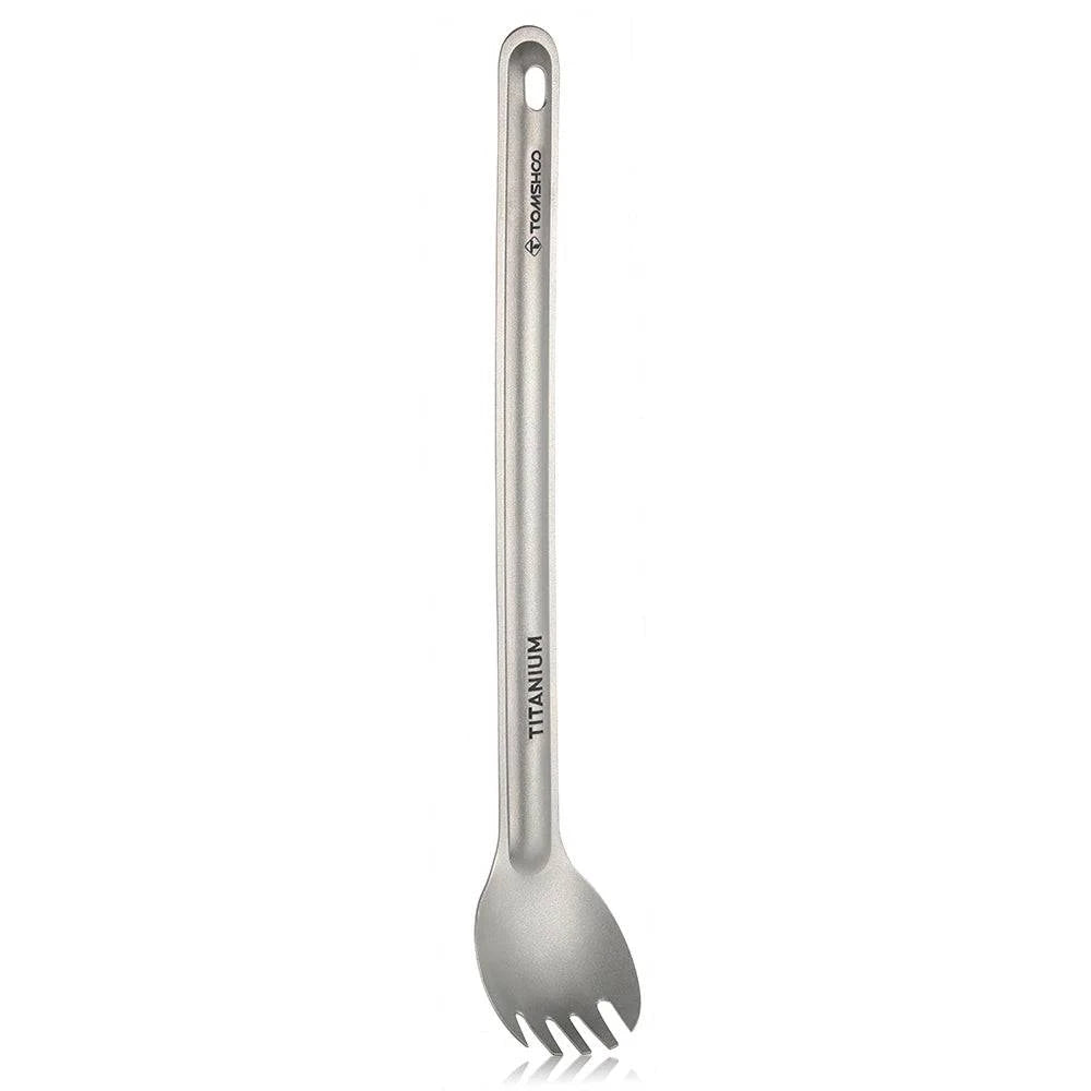 Titanium Long Handle Spork with Polished Bowl Outdoor Portable Dinner Spork Cutlery Camping Backpacking Picnic-WAYBIKER