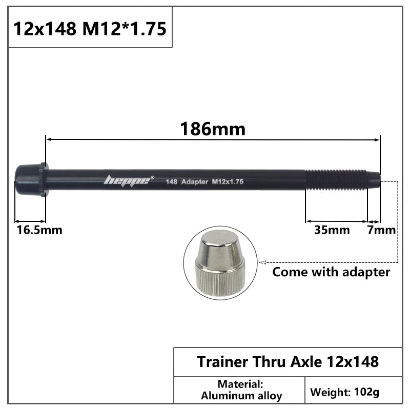 HEPPE Bike Trainer Thru Axle MTB Bike Trainer Shaft Skewer 12x142 12x148 Trainer Axle Quick Release M12xP1.0/1.5/1.75