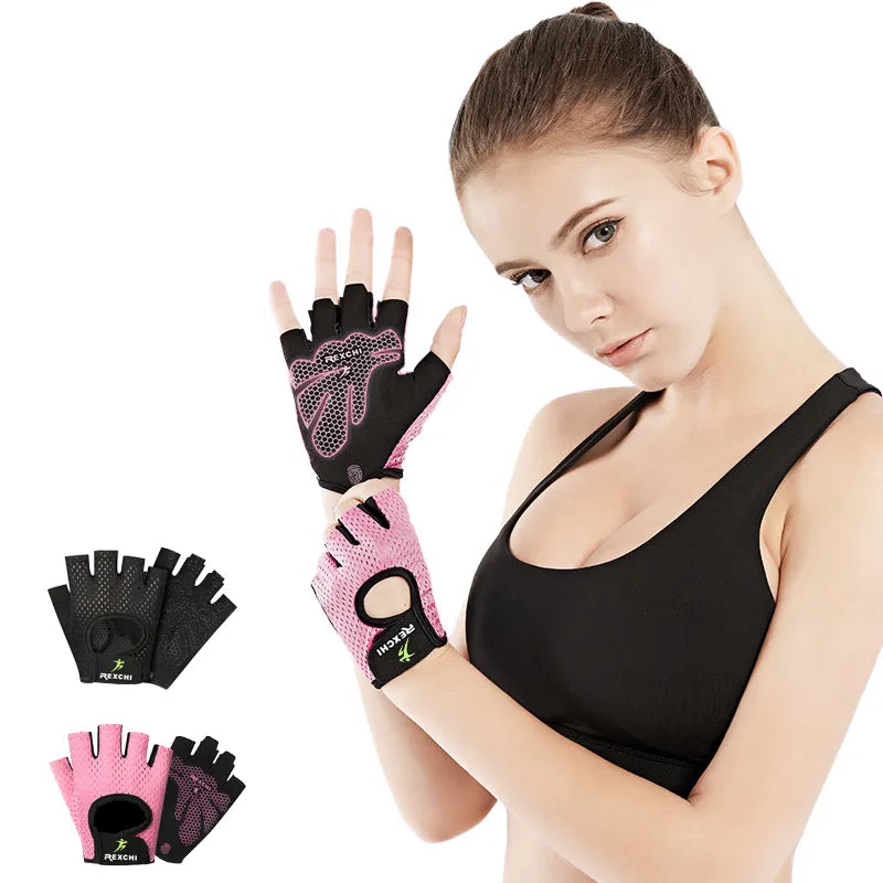 Summer Women Men Silicone Non-Slip Sweat-Proof Breathable Fitness Sports Outdoor Bike Half-Finger Gloves Gym Power Bicycle Glove-WAYBIKER