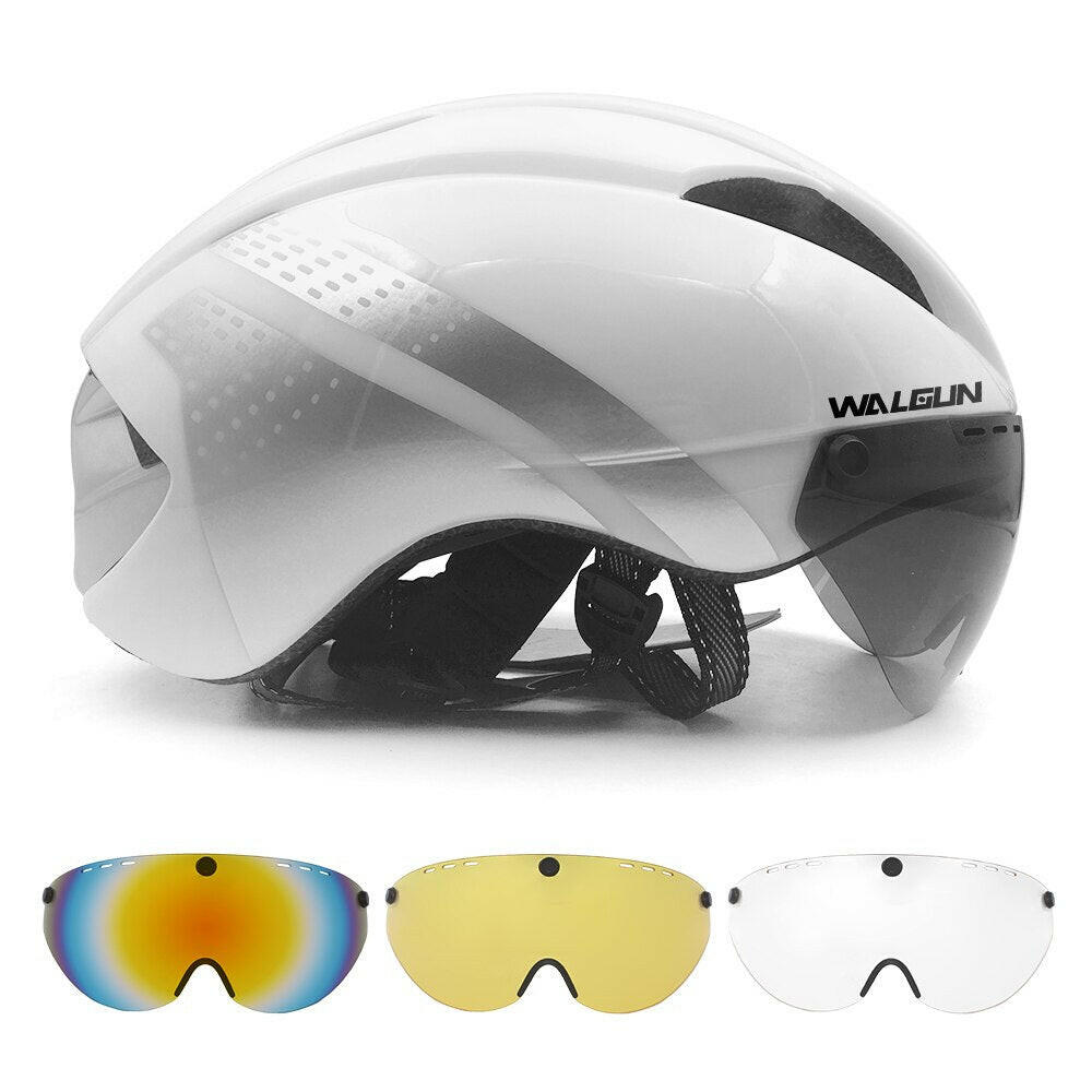 WALGUN Aero Cycling Helmet Road Bike Helmet Adults Lens Goggles Visor Time Trial TT Triathlon Bicycle Helmet M L for Men Women-WAYBIKER