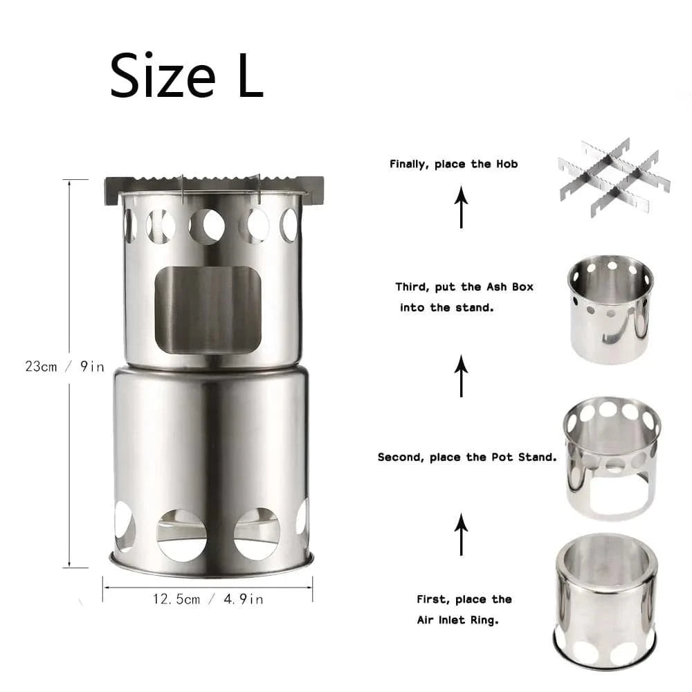 Lixada Portable Wood Stove Firewoods Furnace Outdoor Stove Cooking Burner Lightweight Stainless Steel Picnic Camping Wood Stove-WAYBIKER