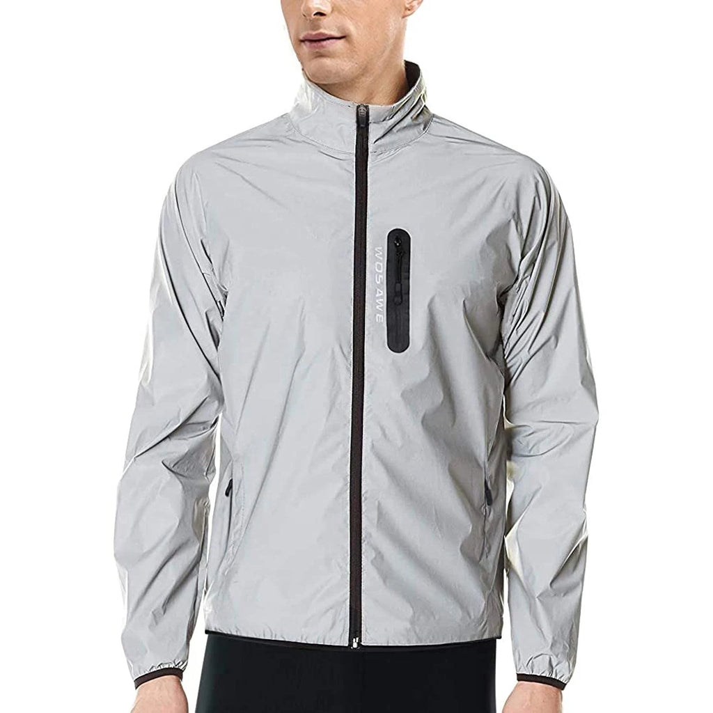 WOSAWE Full Reflective Cycling Jacket Men Women Windproof Night Running Hiking Jacket Water-repellent Bicycle Windbreaker