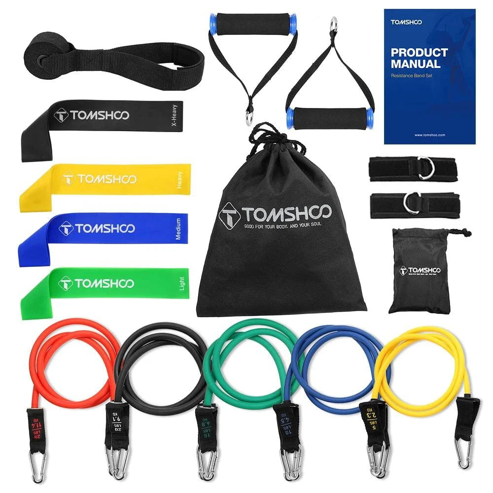 TOMSHOO 1 Set Resistance Bands Set Fitness Rubber Band Yoga Gym Exercise Elastic Loop Band Door Anchor Ankle Straps Set with Bag-WAYBIKER
