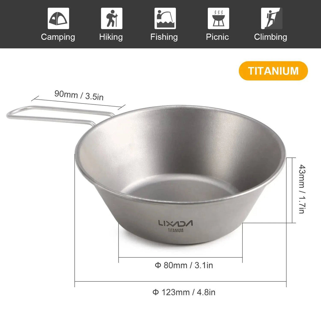 Lixada Titanium 600ml Kettle Bowls Pan Pot Spatula Barbecue Grill Skewers Set Outdoor Camping Picnic Tableware Cookware Set-WAYBIKER