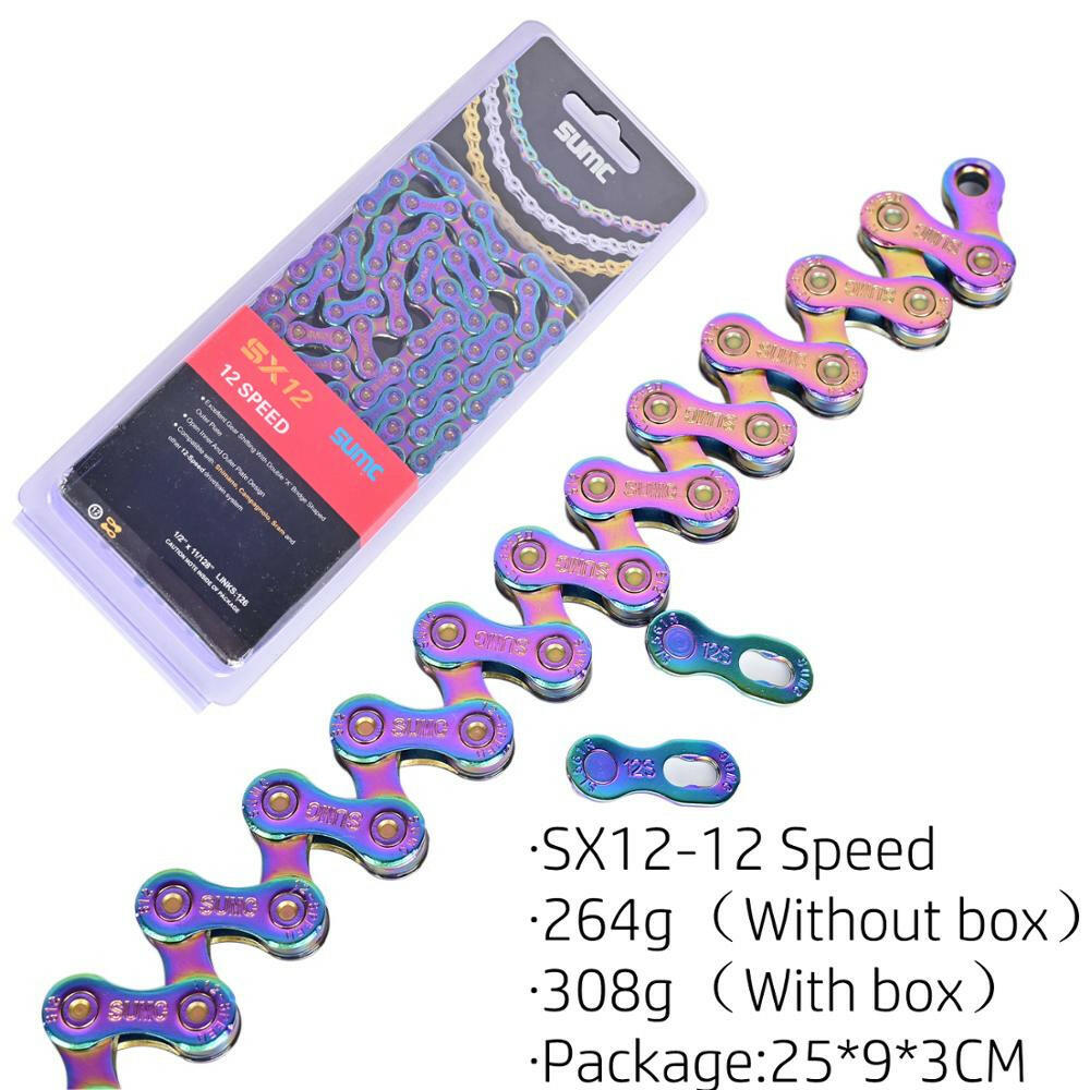 SUMC Bicycle Chain Multi-Colored Rainbow Hollow 9/10/11/12 Speed Semi-Hollow Magic Buckle Road Bike and MTB 126L 116L 250g-WAYBIKER