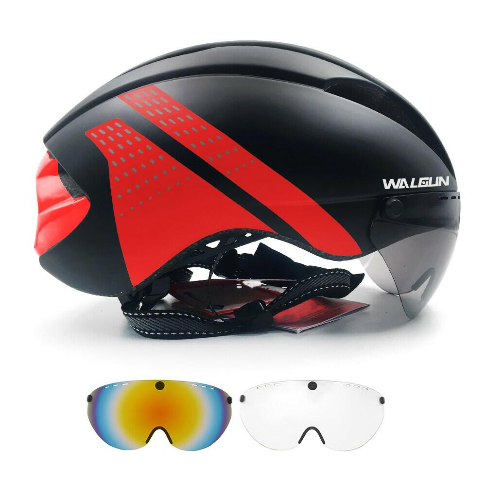 WALGUN Aero Cycling Helmet Road Bike Helmet Adults Lens Goggles Visor Time Trial TT Triathlon Bicycle Helmet M L for Men Women-WAYBIKER