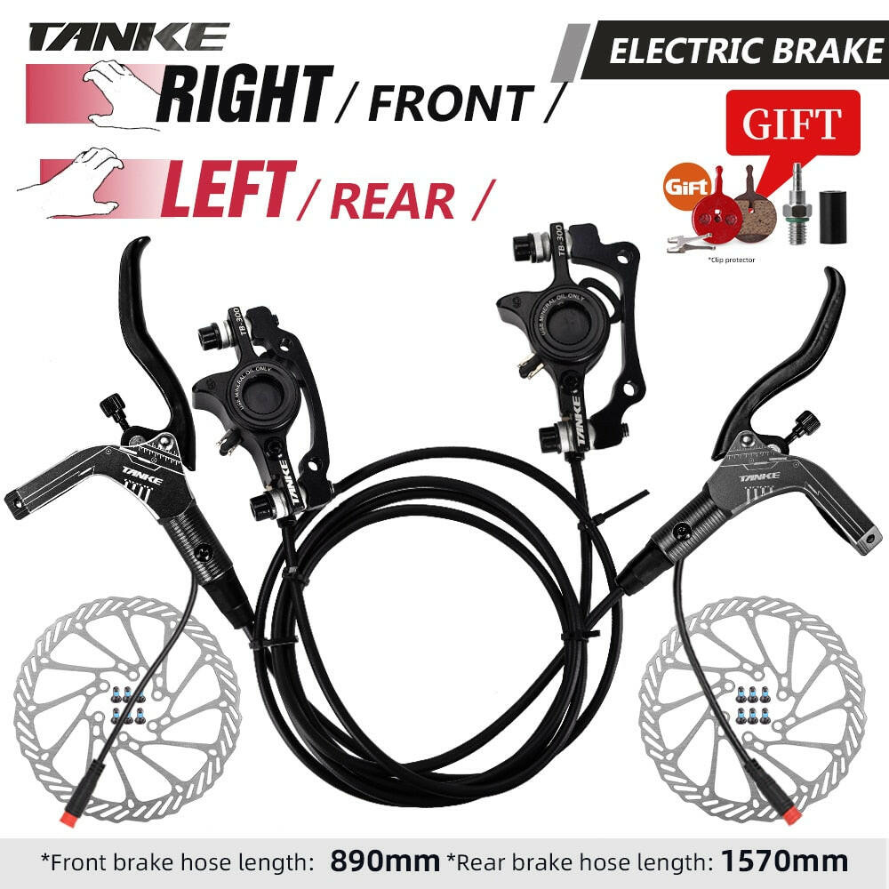 TANKE E-Bike MTB Hydraulic Disc Brake Set Electric E Scooter Power Control Shifter Bicycle Brakes 160mm rotors Aluminum Alloy-WAYBIKER