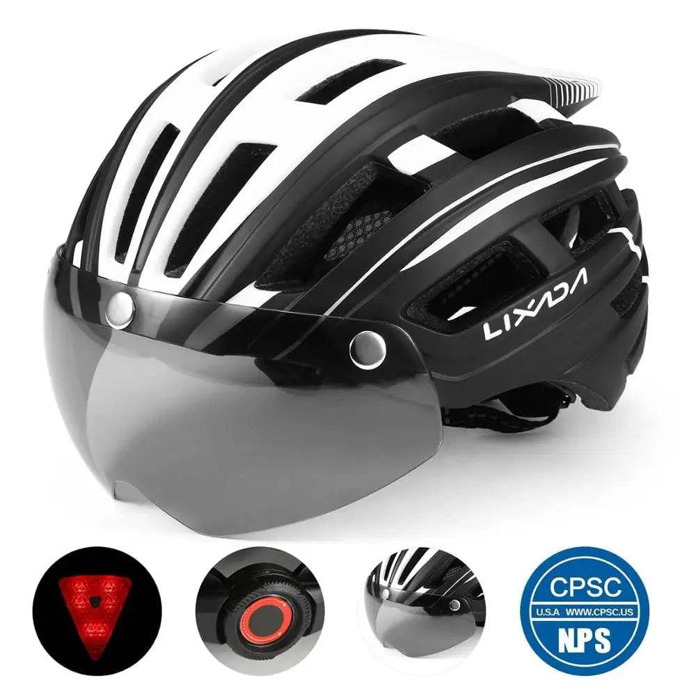 Lixada Bicycle Helmet LED Moutain Road USB Rechargeable Light Cycling Helmet For Man Sun Visor Goggles Men MTB Bike Headgear-WAYBIKER