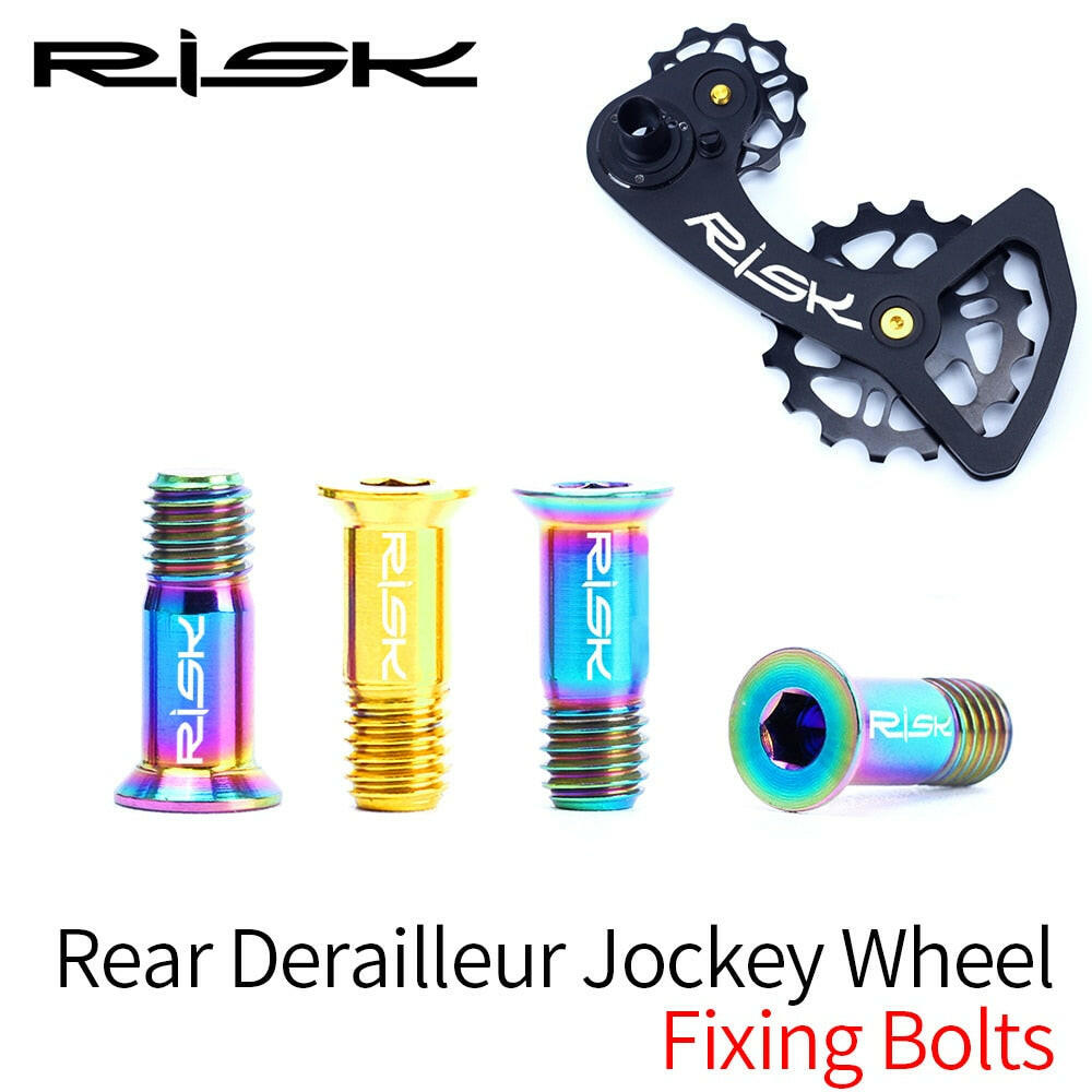 RISK 2pcs/box Road Mountain Bike Bicycle M5*14.2mm Shift Rear Derailleur Pulley Jockey Wheel Fixing Bolts Screws Titanium Alloy-WAYBIKER