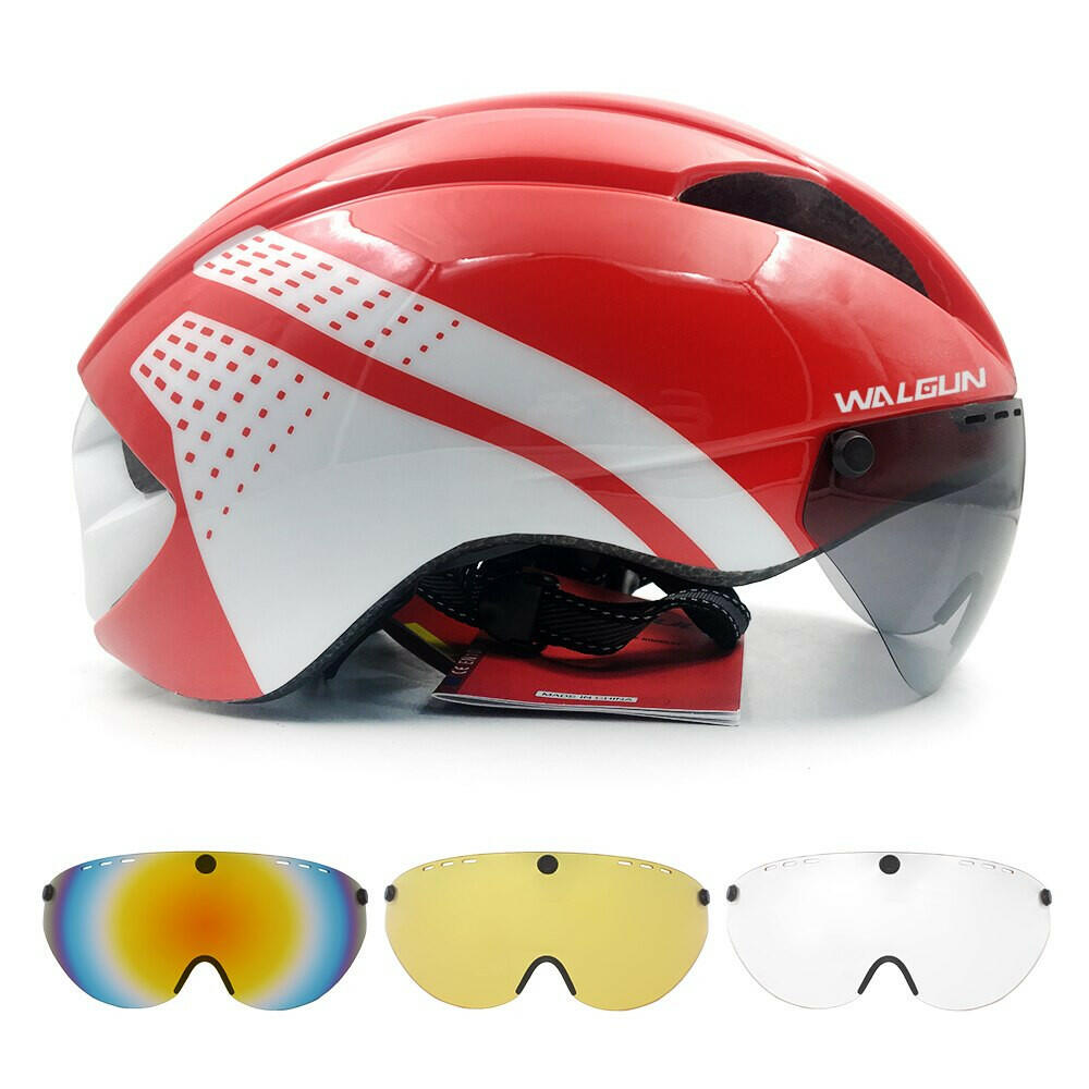 WALGUN Aero Cycling Helmet Road Bike Helmet Adults Lens Goggles Visor Time Trial TT Triathlon Bicycle Helmet M L for Men Women-WAYBIKER
