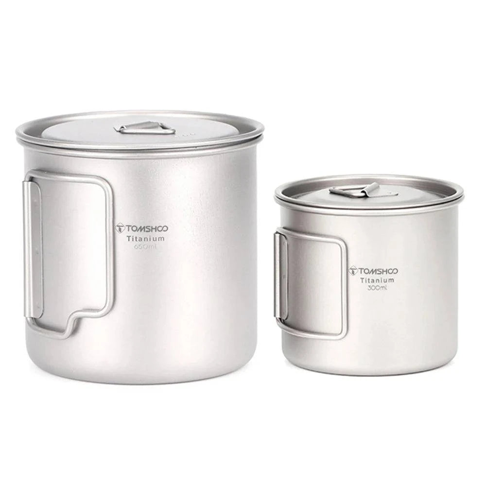 TOMSHOO Outdoor Portable Cup Set Ultralight Titanium Cup Picnic Water Mug with Foldable Handle Camping Supplies Tableware 2022-WAYBIKER