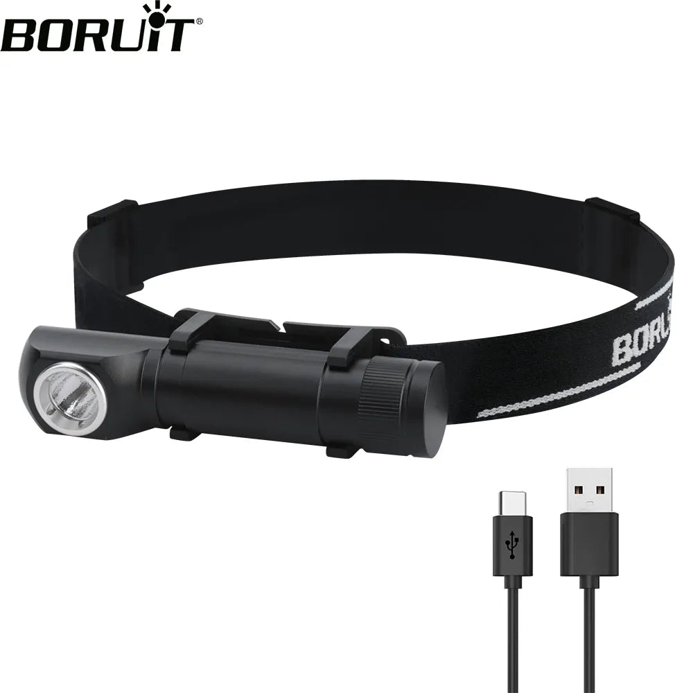 BORUiT HP100 LED Headlamp Type C Rechargeable 18650  Headlight EDC Flashlight with Magnet Tail Clip Fishing Camping Head Torch-WAYBIKER