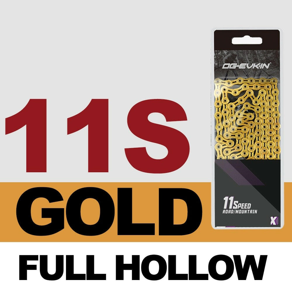 OG-EVKIN C-01 9/10/11 Speed Bicycle Chain Half/Full Hollow Bike Chain Mountain/Road Chains Ultralight 116 Quick Link Gold/Silver-WAYBIKER