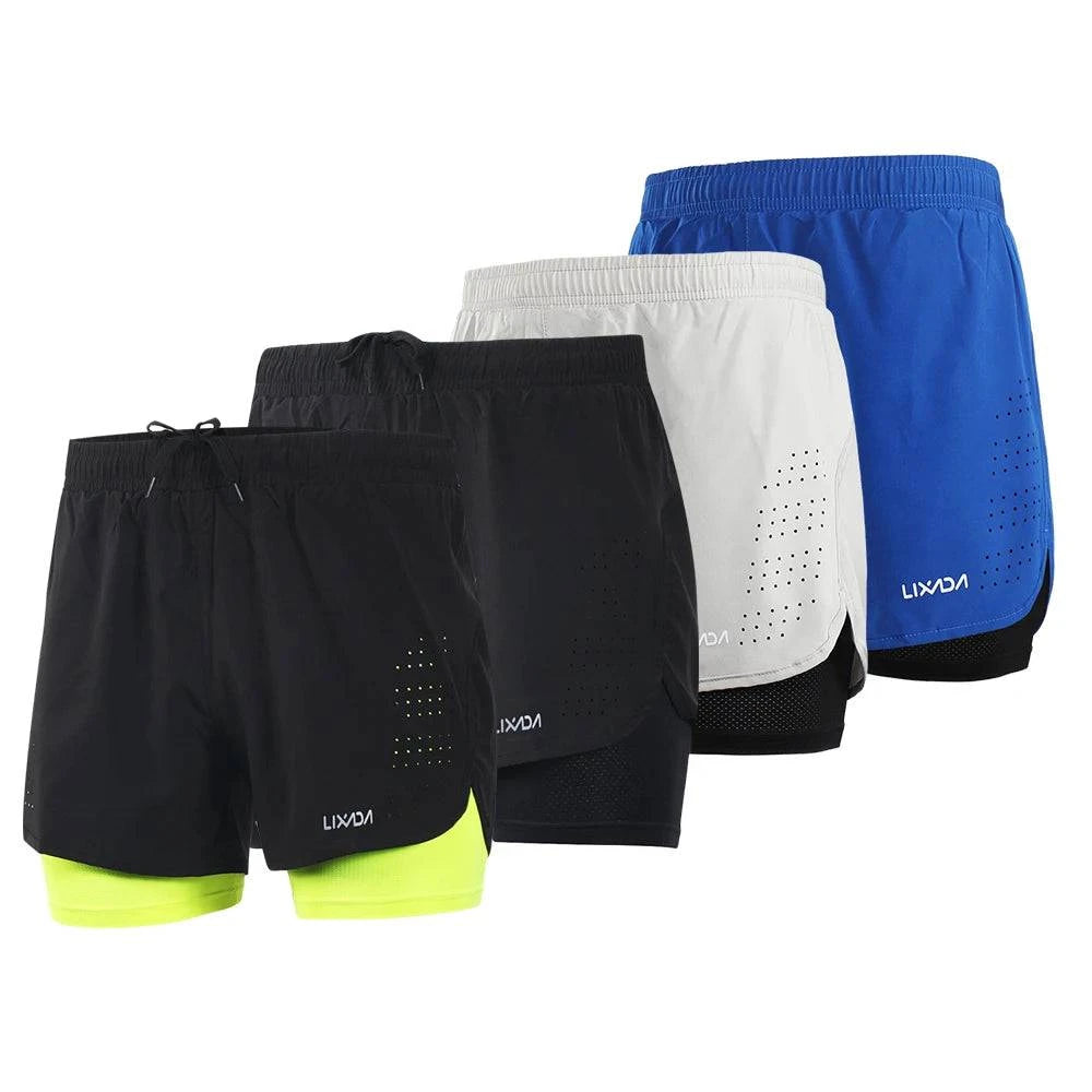 LIXADA Men 2-in-1 Running Shorts Quick Drying Breathable Gym Sports Shorts Training Exercise Jogging Cycling Shorts Longer Liner-WAYBIKER
