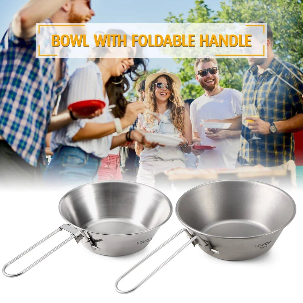 Lixada 260ml Titanium Bowl Stainless Steel Bowl with Foldable Handle for Outdoor Camping Hiking Backpacking Picnic-WAYBIKER