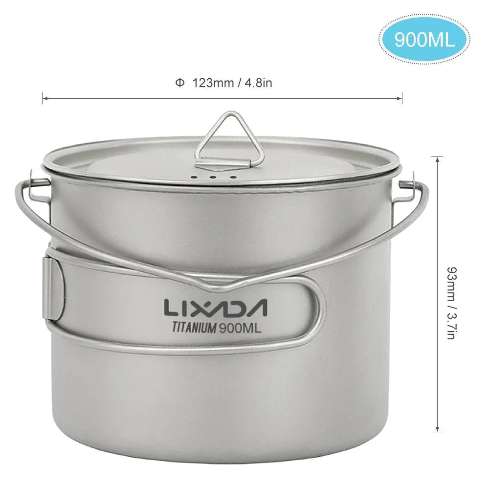 750ml/900ml/1100ml Ultralight Titanium Pot Water Mug Cup With Lid And Foldable Handle Perfect For Outdoor Camping Cooking Picnic-WAYBIKER
