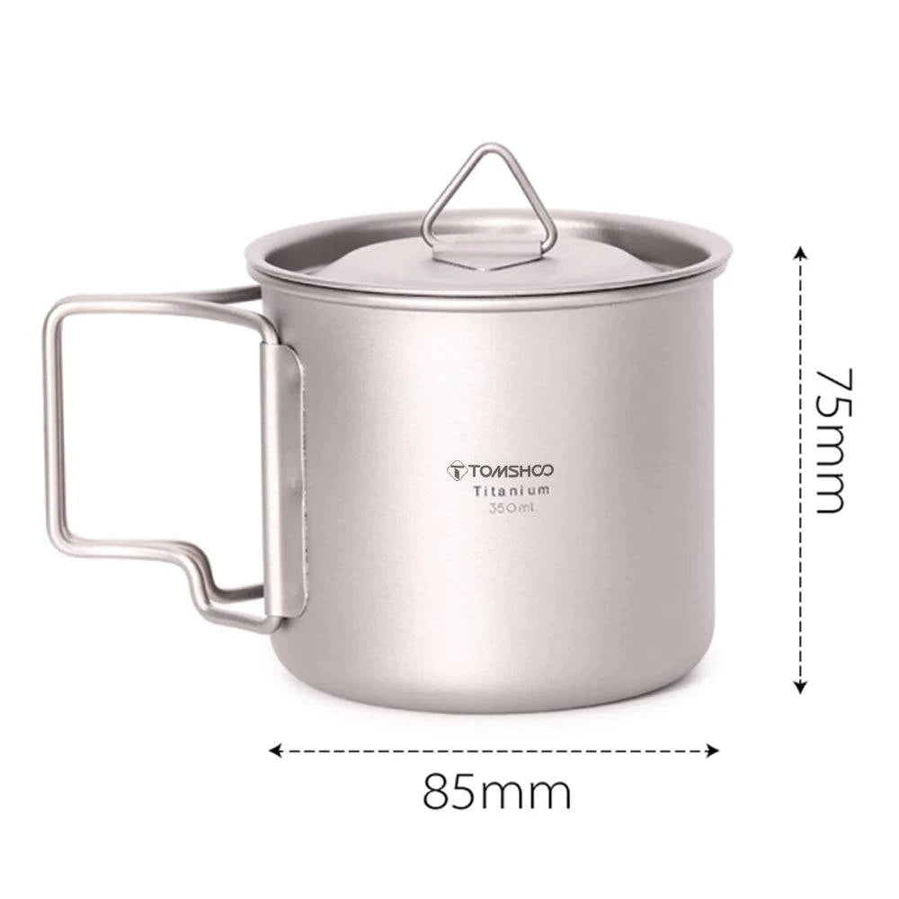 TOMSHOO Outdoor Portable Cup Set Ultralight Titanium Cup Picnic Water Mug with Foldable Handle Camping Supplies Tableware 2022-WAYBIKER