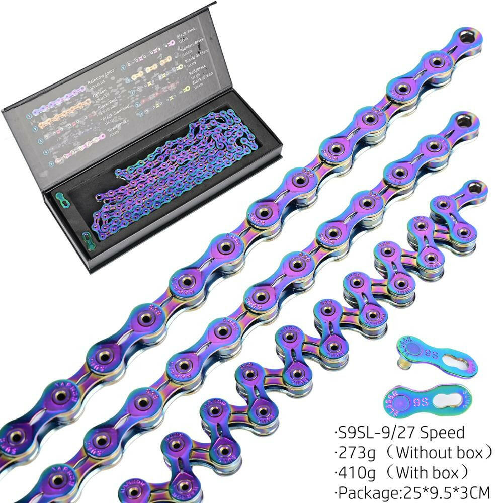 SUMC Bicycle Chain Multi-Colored Rainbow Hollow 9/10/11/12 Speed Semi-Hollow Magic Buckle Road Bike and MTB 126L 116L 250g-WAYBIKER