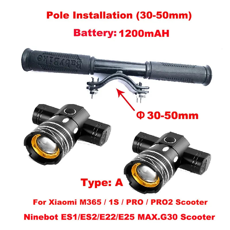 Electric Scooter LED Lamps Headlight USB Rechargeable Zoomable Bike Light for Xiaomi 1S M365 PRO2 Ninebot Skateboard Accessories-WAYBIKER