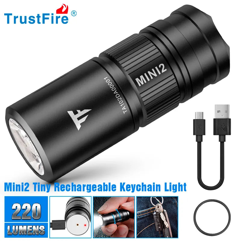 Trustfire Mini2 Mini Edc Flashlight Usb Rechargeable 220 Lumens Kechain 2 Switch Modes With Indicator Led Flash Light Torch Lamp-WAYBIKER