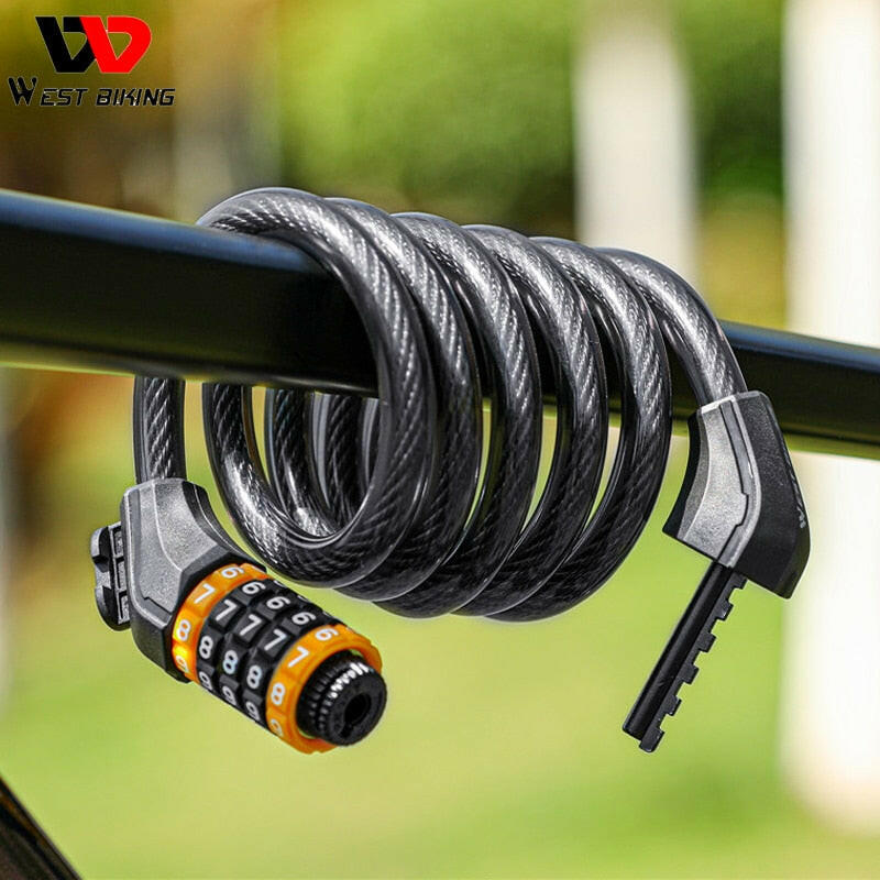 WEST BIKING Bike Cable Lock MTB Road Bike Anti-theft Safety Password Bicycle Locks for Scooter Motorcycle Bike Accessories
