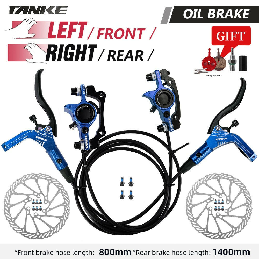 TANKE MTB Bike Hydraulic Disc Brake Set 160mm Rotors Oil Calliper Plate Front Rear Mountain Bicycle Clamp 22.2mm Handle A Pillar-WAYBIKER