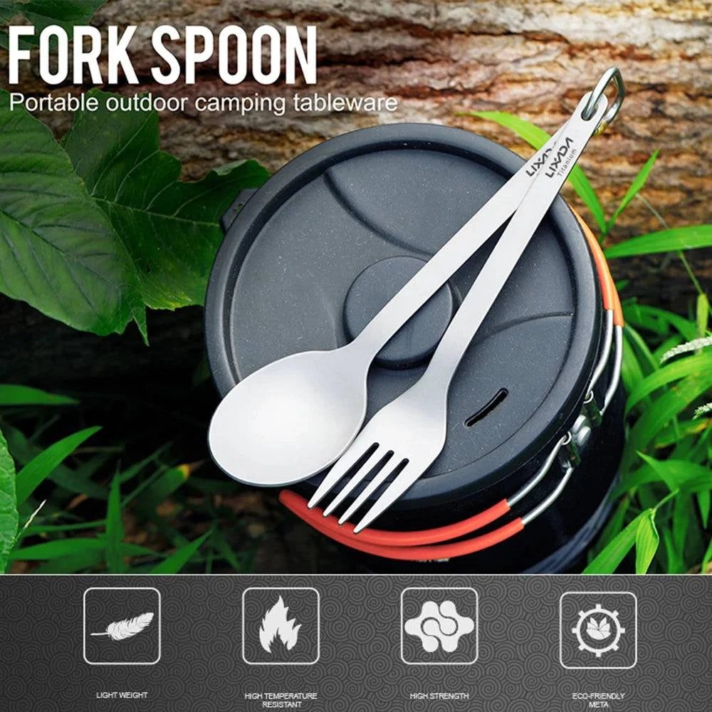 Lixada Lightweight Titanium Dinner Fork and Spoon Flatware Cutlery Set for Home Camping Hiking Backpacking Picnic Tableware-WAYBIKER
