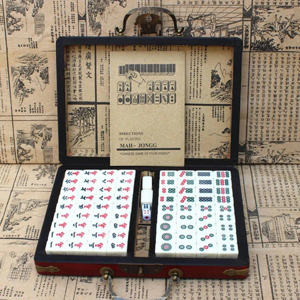 Chinese Numbered Mahjong Set 144 Tiles Mah-Jong Set Portable Chinese Toy with Box Fiber board Mahjong Board Game for fun Camping-WAYBIKER