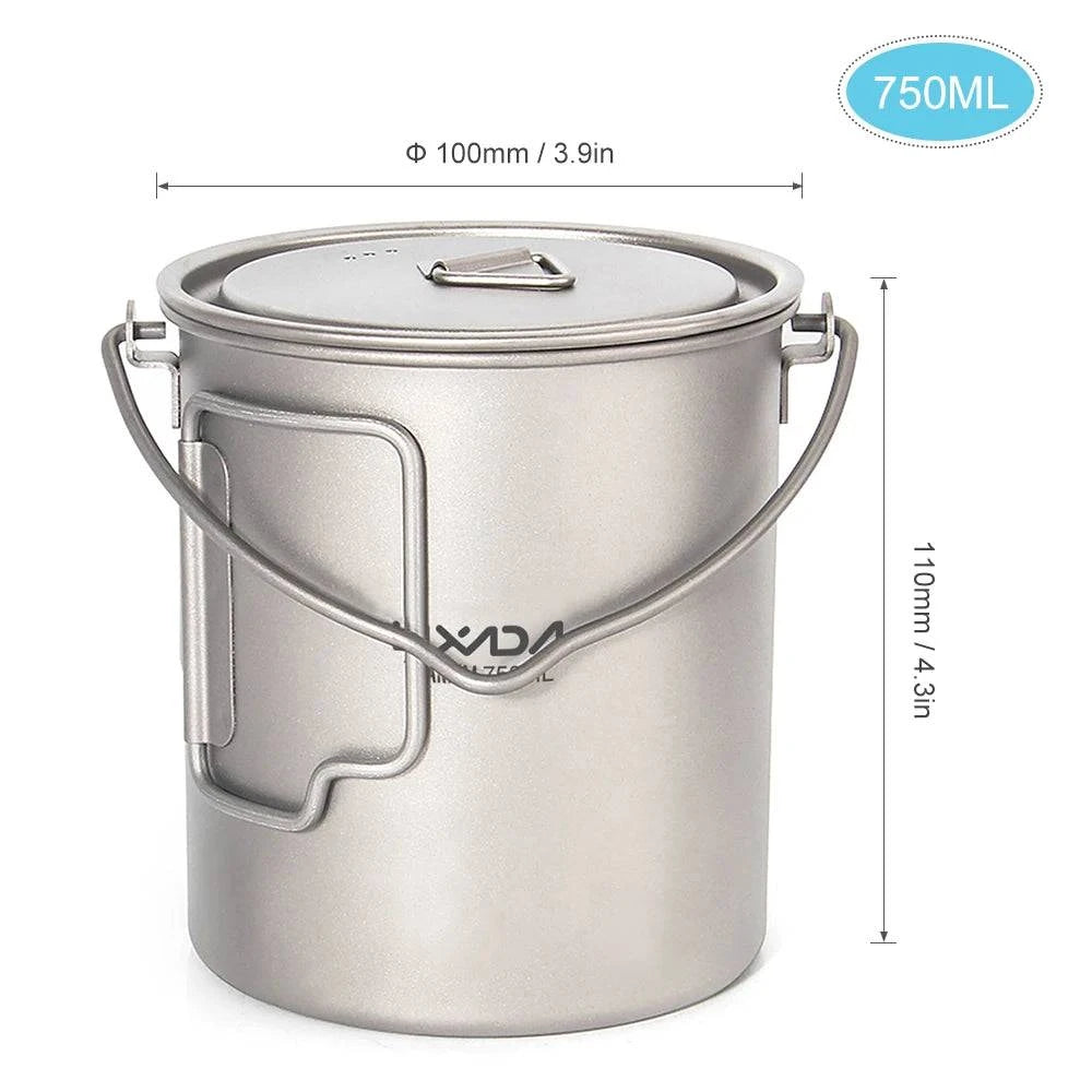 750ml/900ml/1100ml Ultralight Titanium Pot Water Mug Cup With Lid And Foldable Handle Perfect For Outdoor Camping Cooking Picnic-WAYBIKER