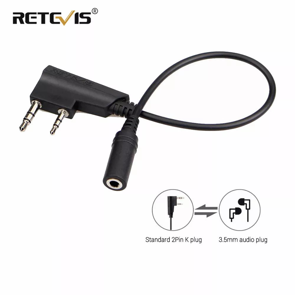 Retevis TCK01 2Pin to 3.5mm Female Phone Audio Earpiece Transfer Cable For Retevis RT21 RT22 RT24 RT7 RT27 H777 Walkie Talkie-WAYBIKER