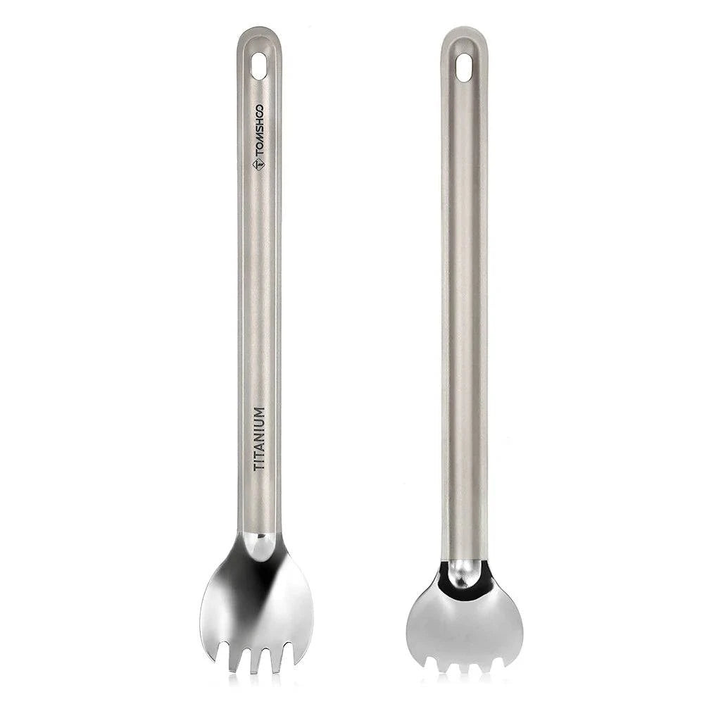 Titanium Long Handle Spork with Polished Bowl Outdoor Portable Dinner Spork Cutlery Camping Backpacking Picnic-WAYBIKER