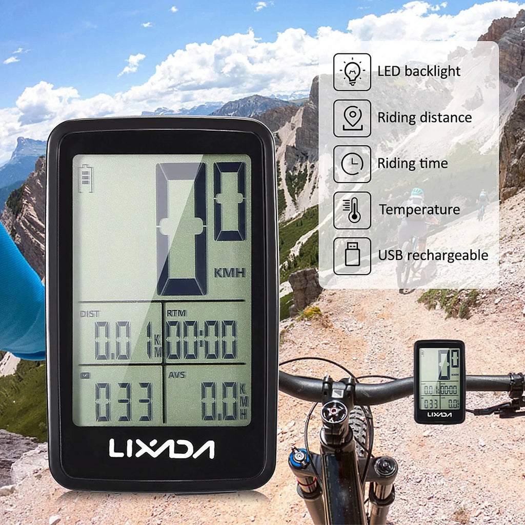Lixada Speedometer OdometerLCD Digital Display Rechargeable Wireless Bike Cycling Computer Waterproof Riding Bike Accessories-WAYBIKER