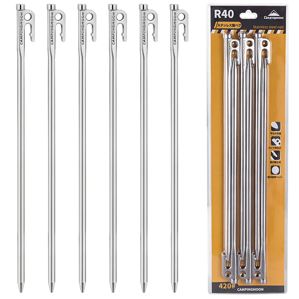 Heavy Duty Steel Tent Stakes Pegs with Hook and Hole Design for Outdoor Backpacking Camping Tent Canopy-WAYBIKER
