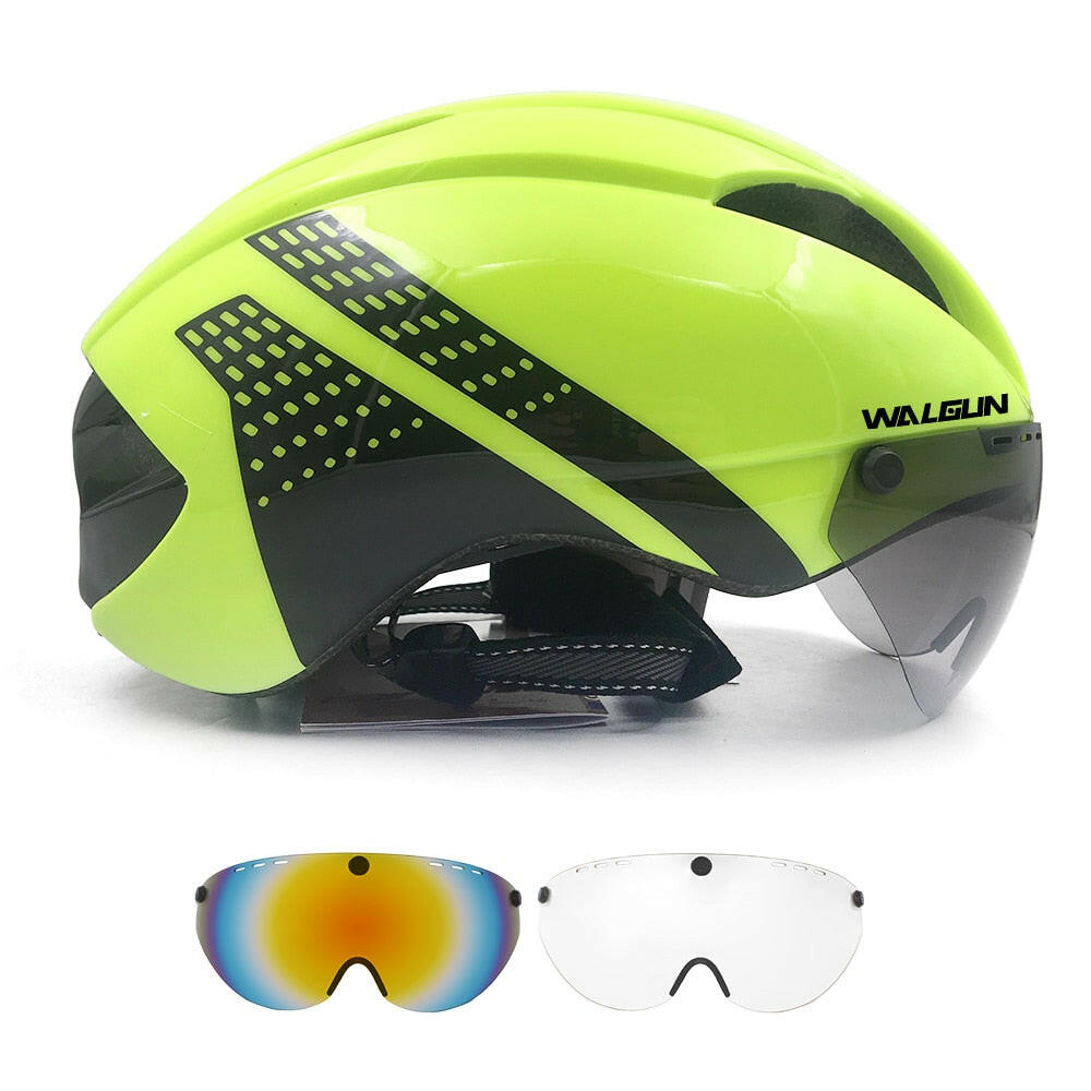 WALGUN Aero Cycling Helmet Road Bike Helmet Adults Lens Goggles Visor Time Trial TT Triathlon Bicycle Helmet M L for Men Women-WAYBIKER