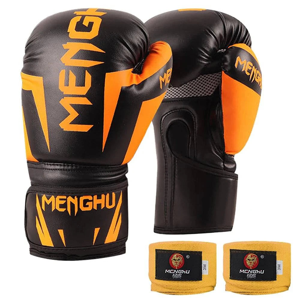 1 Pair Boxing Gloves with Wrist Support Straps Muay Thai MMA Punching Training Bag Gloves Handwraps Kick Boxing Sports Mittens-WAYBIKER