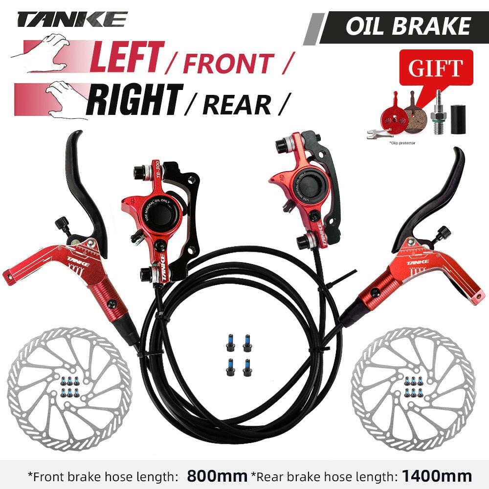 TANKE MTB Bike Hydraulic Disc Brake Set 160mm Rotors Oil Calliper Plate Front Rear Mountain Bicycle Clamp 22.2mm Handle A Pillar-WAYBIKER