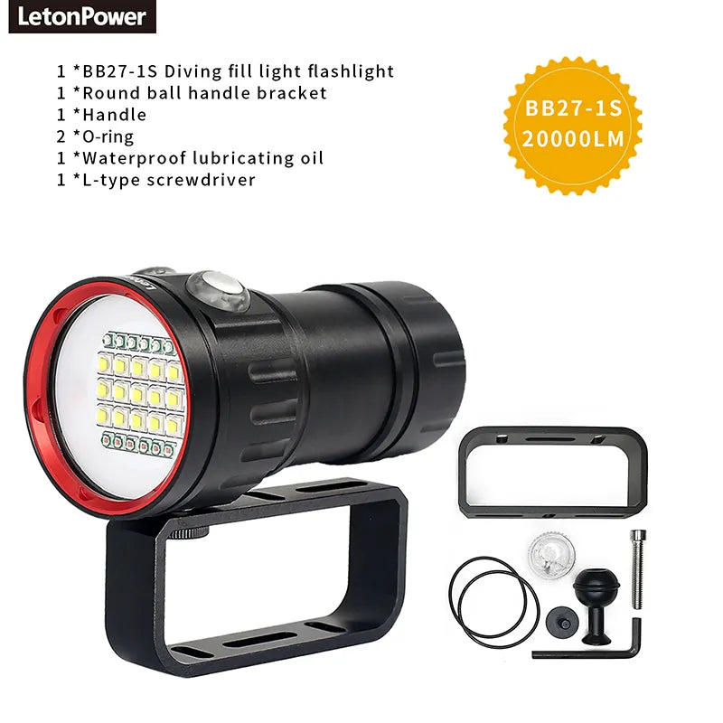 NEW LED Diving Light Highlight Torch  20000Lumens Tactical Diving Flashlight Underwater 100M Waterproof  Video  Camera Light-WAYBIKER