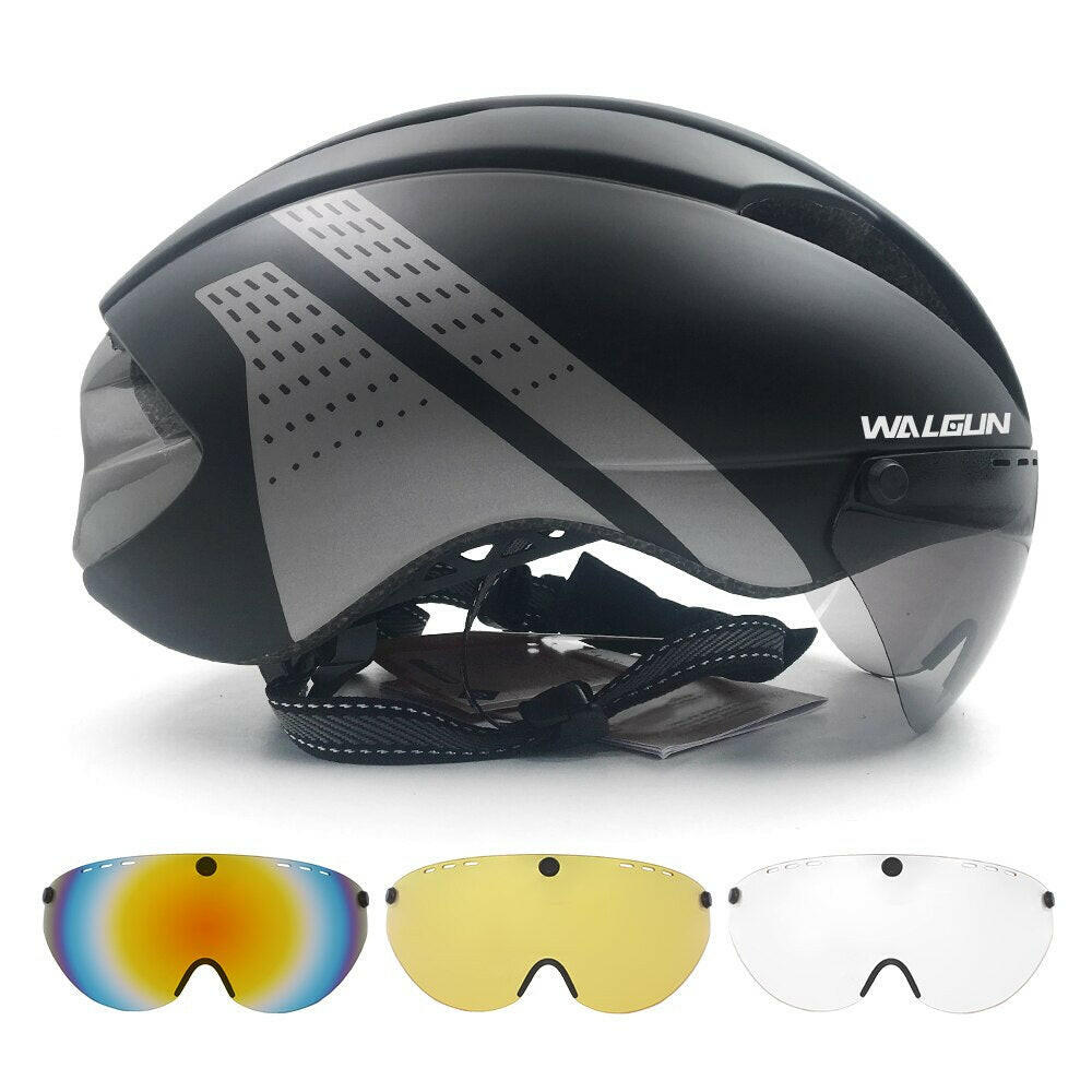 WALGUN Aero Cycling Helmet Road Bike Helmet Adults Lens Goggles Visor Time Trial TT Triathlon Bicycle Helmet M L for Men Women-WAYBIKER