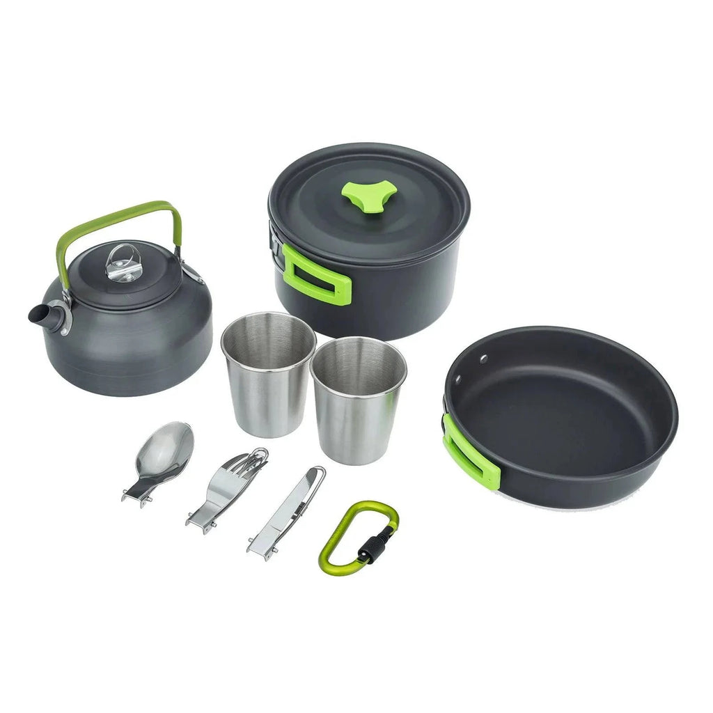Outdoor Camping Cookware Set Folding Portable Pot Pan Kettle Cup Spoon Fork Cutter Carabiner for Picnic Hiking Camping Equipment-WAYBIKER