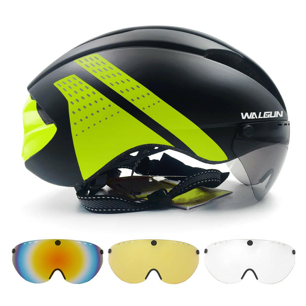 WALGUN Aero Cycling Helmet Road Bike Helmet Adults Lens Goggles Visor Time Trial TT Triathlon Bicycle Helmet M L for Men Women-WAYBIKER