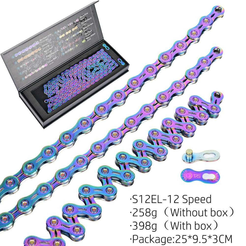 SUMC Bicycle Chain Multi-Colored Rainbow Hollow 9/10/11/12 Speed Semi-Hollow Magic Buckle Road Bike and MTB 126L 116L 250g-WAYBIKER