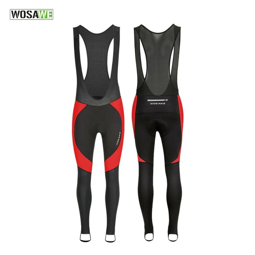 WOSAWE Men Cycling Bib Pants Thermal Reflective Winter Bib Shorts with Braces Cycling Gel Pad MTB Bike Trousers Long Pant-WAYBIKER