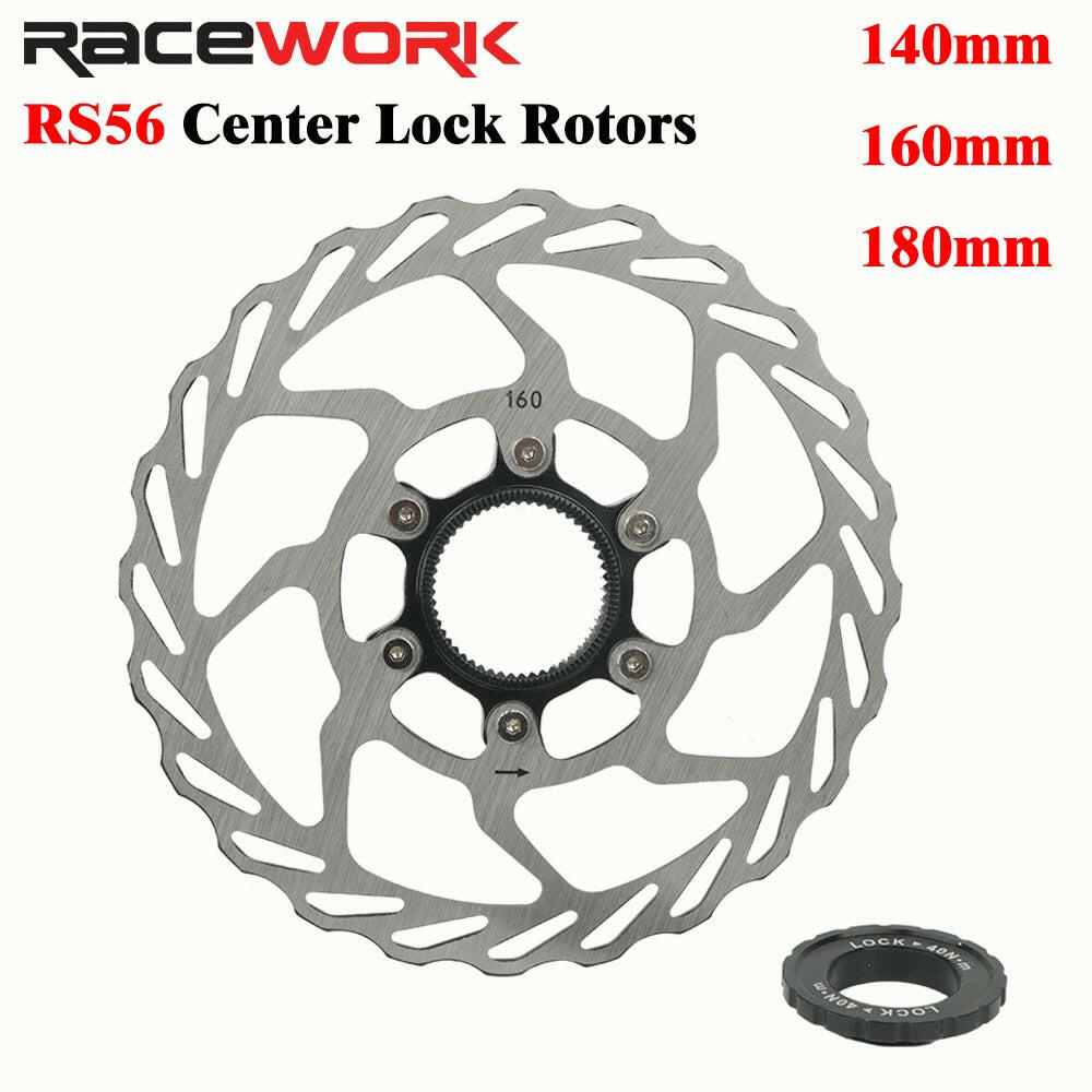 RACEWORK Bike Center Lock Disc Brake Rotor RS6 MTB Road Bicycle 140mm 160mm 180mm Hollow Cooling Brake Disc And Lock Ring
