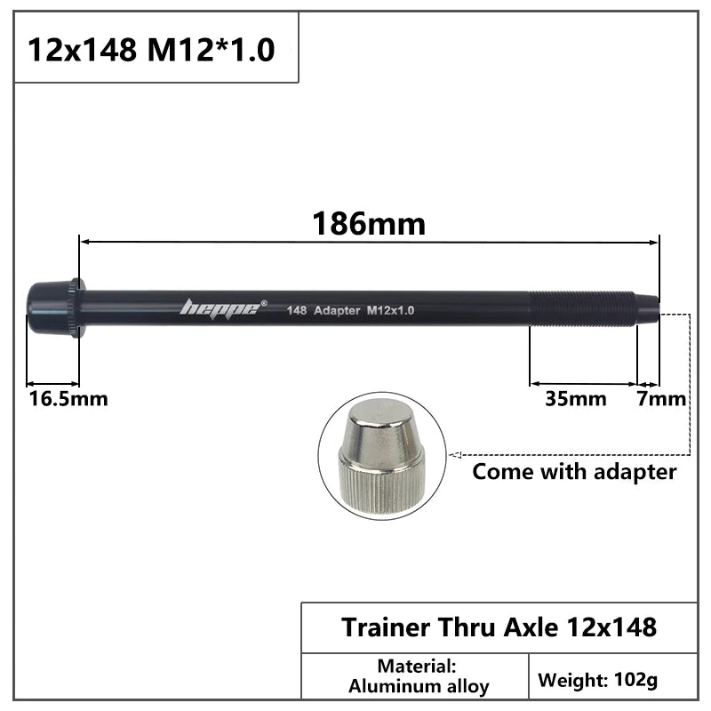 HEPPE Bike Trainer Thru Axle MTB Bike Trainer Shaft Skewer 12x142 12x148 Trainer Axle Quick Release M12xP1.0/1.5/1.75