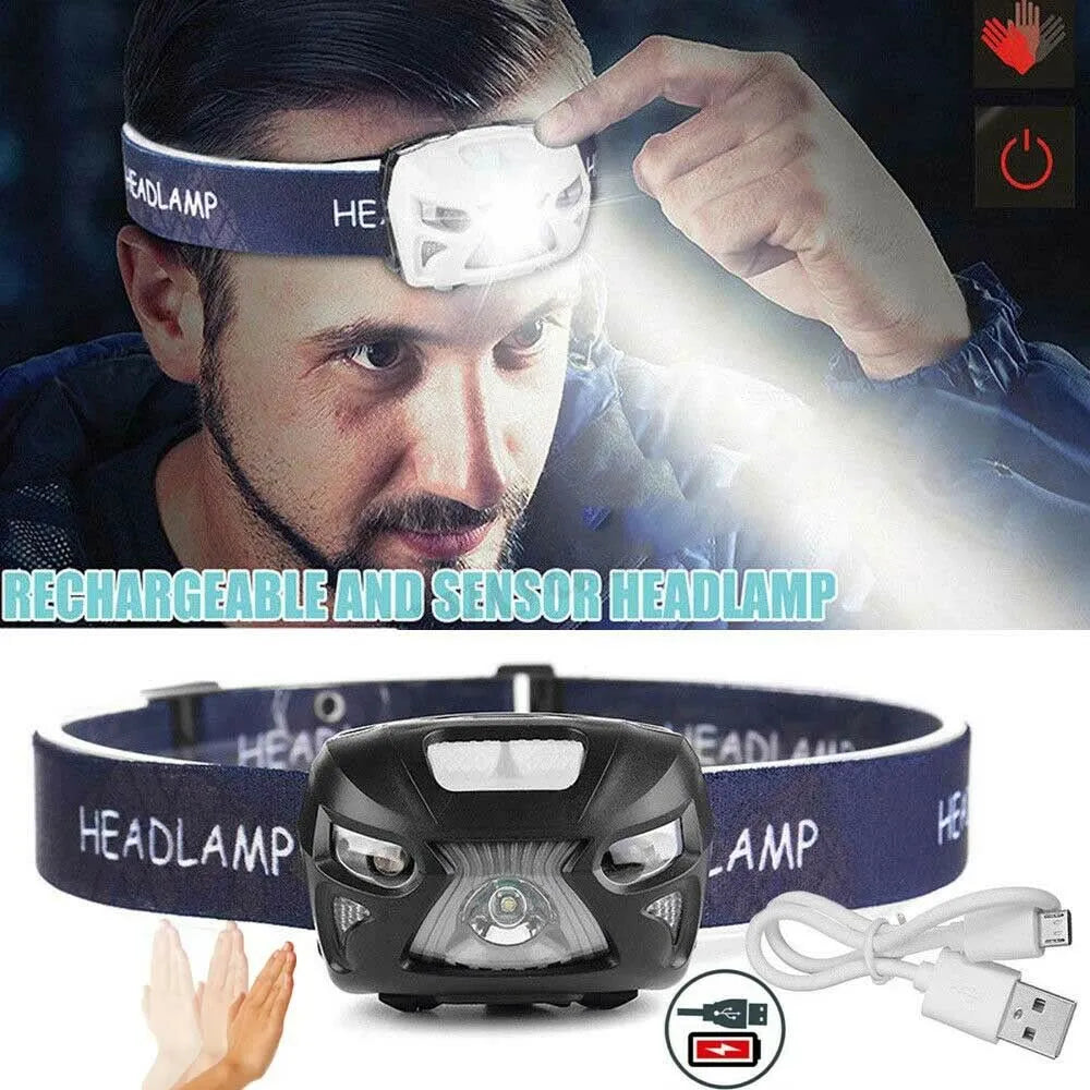 Portable Body Motion Sensor Headlight USB Rechargeable Headlamp nduction Head Front Light Waterproof Head Flashlight Head Torch-WAYBIKER