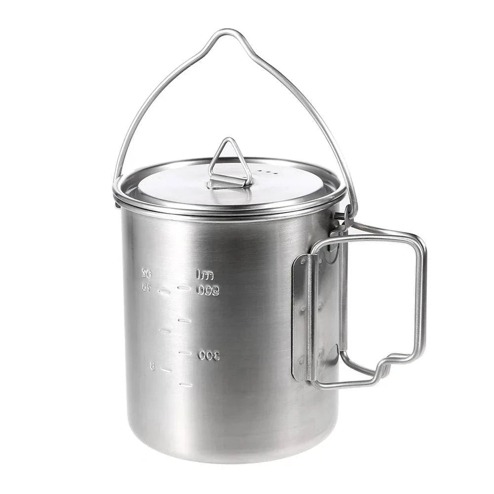 Lixada 750ml Stainless Steel Pot Portable Water Mug Cup with Lid Foldable Handle Outdoor Camping Cooking Picnic Tableware-WAYBIKER